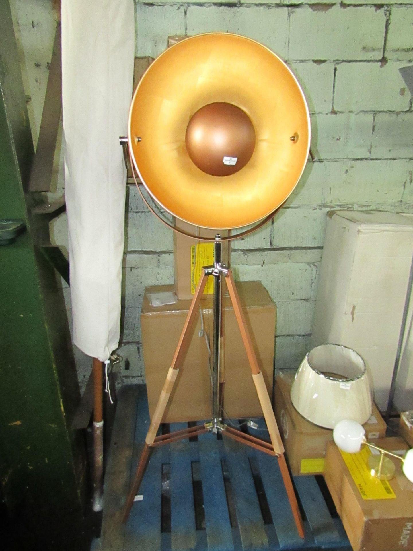 Made.com Chicago Tripod Floor Lamp Antique Copper and Gold RRP Â£199