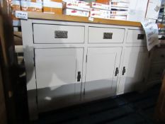 Oak Furniture land Rustic Farmhouse sideboard in light grey and oak, appears to be in good