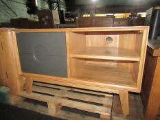 Oak Furnitureland Spot Natural Solid Oak And Slate Grey Painted Corner Tv Unit RRP ¶œ294.99 (SKU OAK