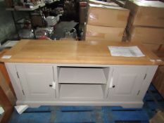 Oak Furnitureland St Ives Natural Oak And Light Grey Painted Large Tv Cabinet RRP ¶œ299.99 (PLT OAK-