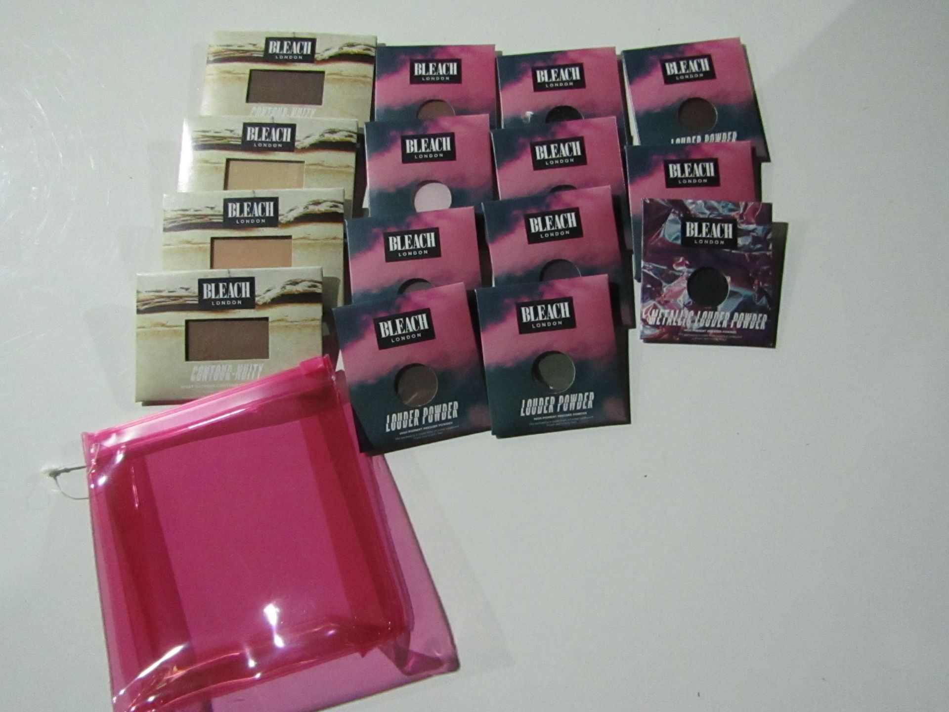 Small Pink Bag Containing 15 Eye Shadow Items Being 10 X Louder Powder Various Colours 1 X Metalic