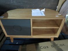 Oak Furnitureland Spot Natural Solid Oak And Slate Grey Painted Corner Tv Unit RRP ¶œ294.99