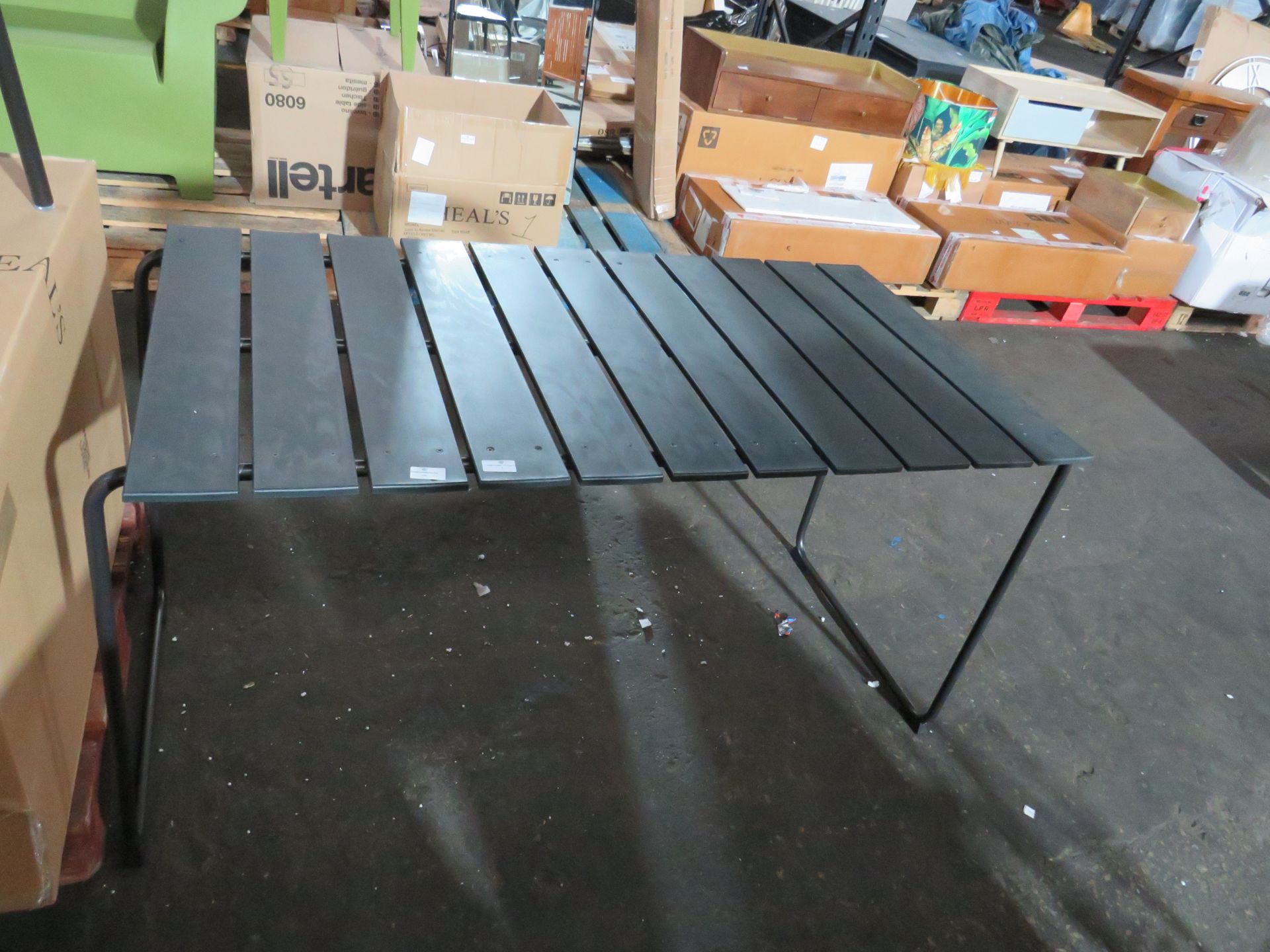 Black garden table with metal frame