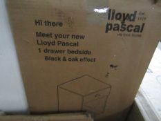 Lloyd Pascal - 1-Drawer Bedside Cabinet - Black & Oak Effect - Unchecked & Boxed.