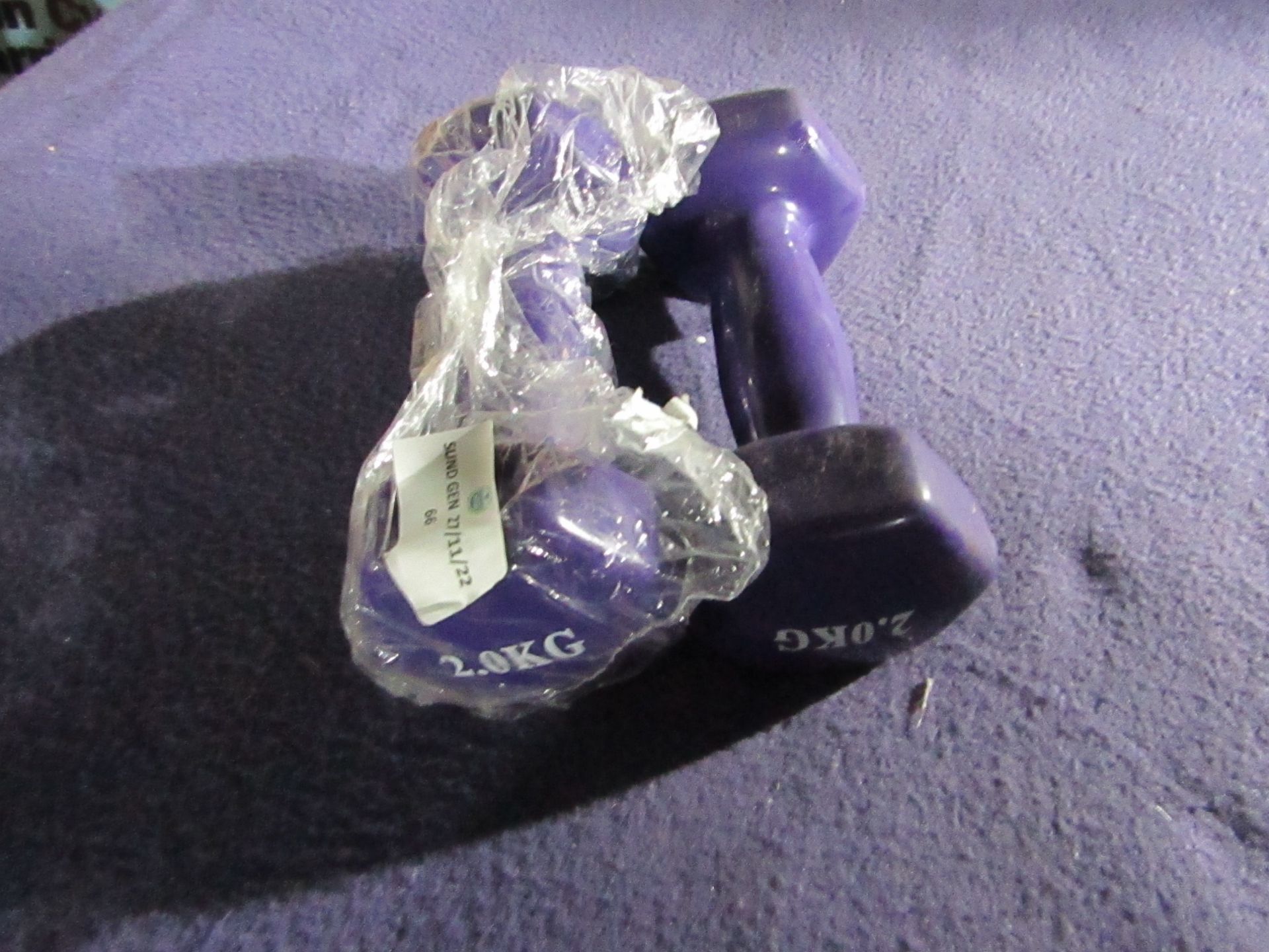 4x Non-Slip Fitness Dumbbells (2x 2KG Purple) - New & Packaged.