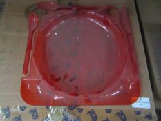 1x Box Containing Approx 62x Disposable Red Cater Plates - All Unused & Boxed.