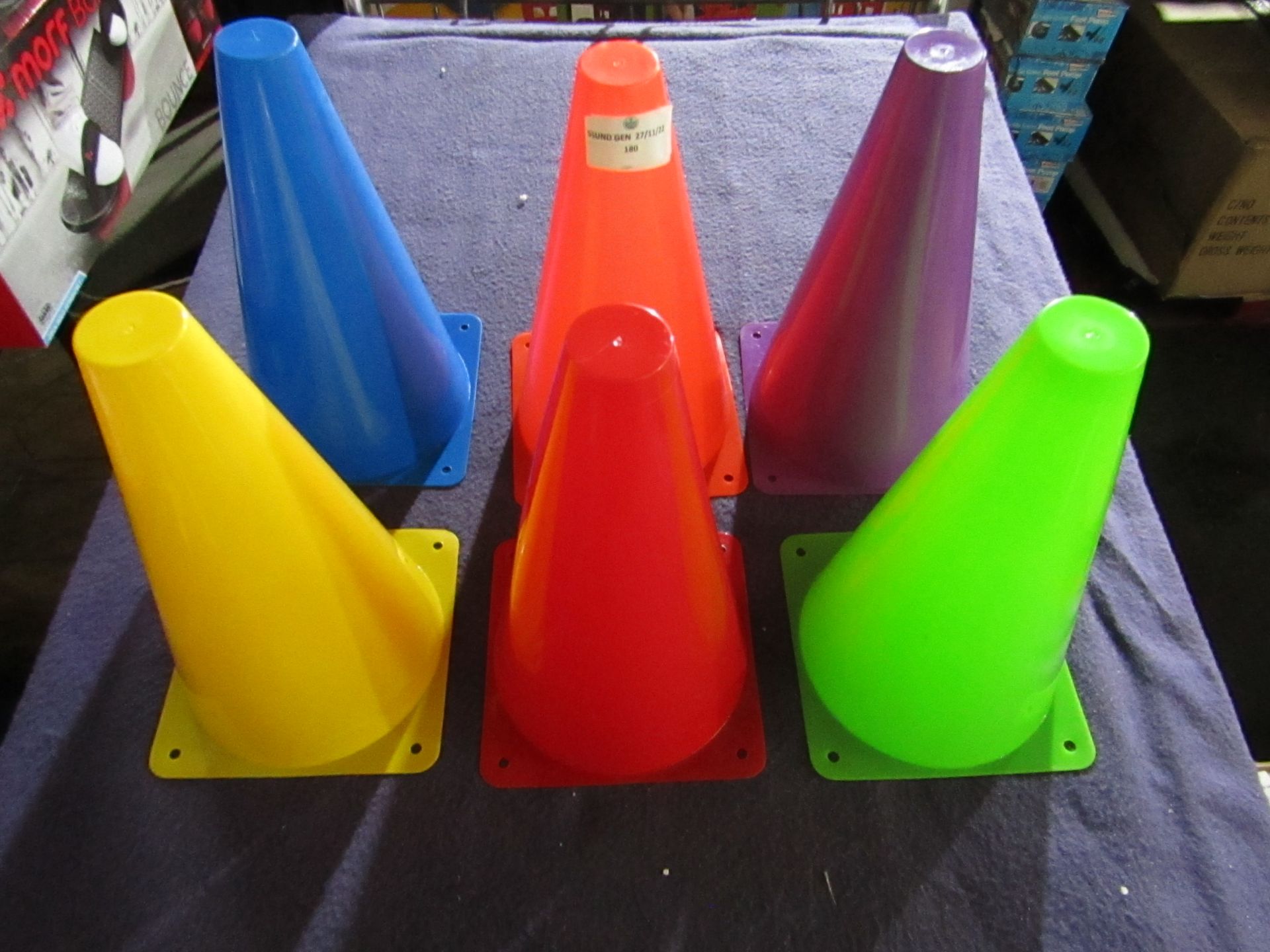 Set of 6 Multi-Coloured Cones - No Packaging.