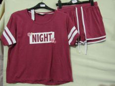Ladies Jersey Varsity Pyjama Short Set Red/Marl Size 12-14 New & Packaged