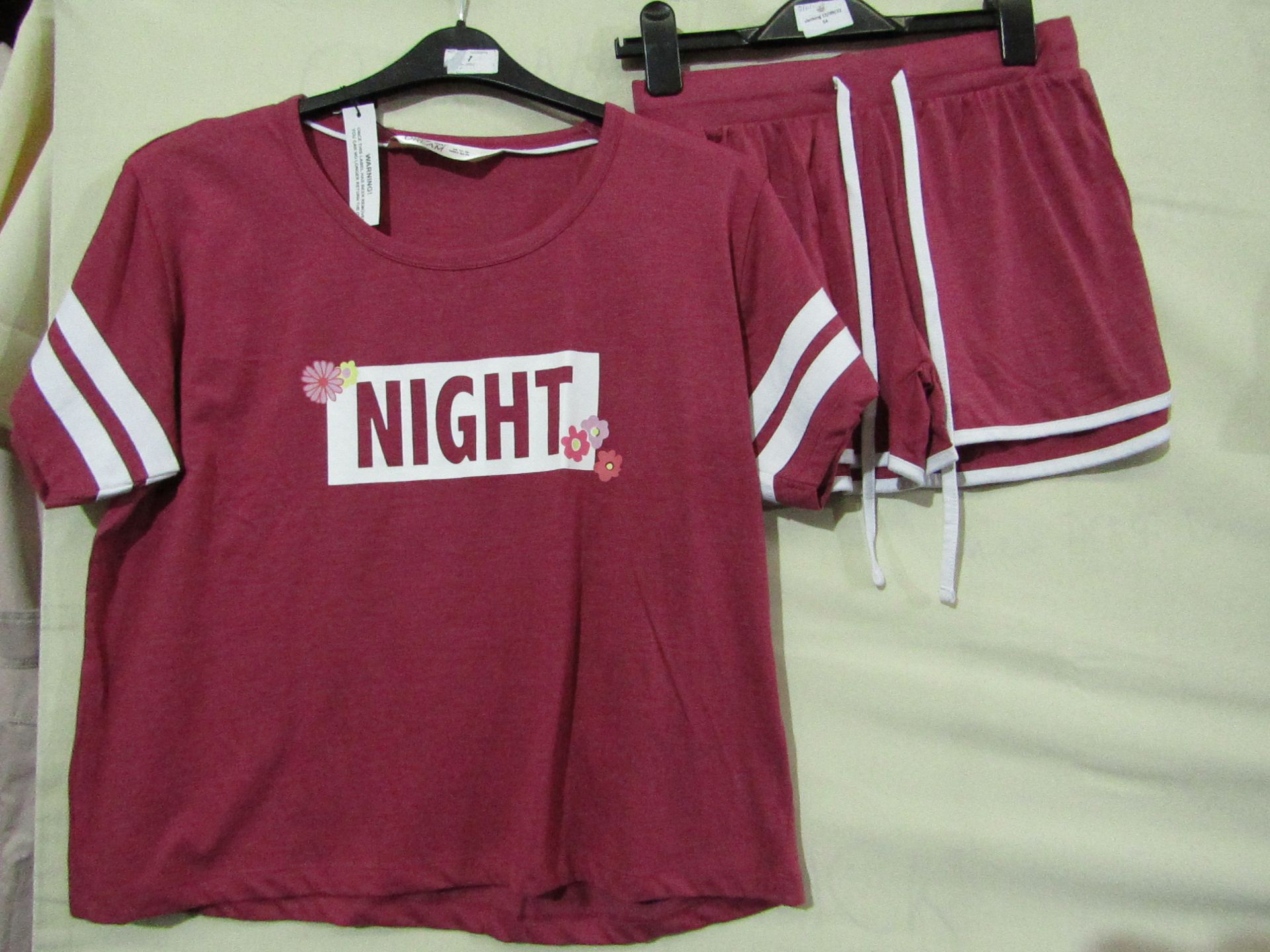 Ladies Jersey Varsity Pyjama Short Set Red/Marl Size 12-14 New & Packaged