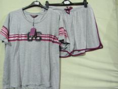 Foxbury Ladies Varsity Pyjama Short Set Grey/Pink/Black Size 20-22 New & Packaged