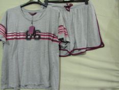 Foxbury Ladies Varsity Pyjama Short Set Grey/Pink/Black Size 20-22 New & Packaged
