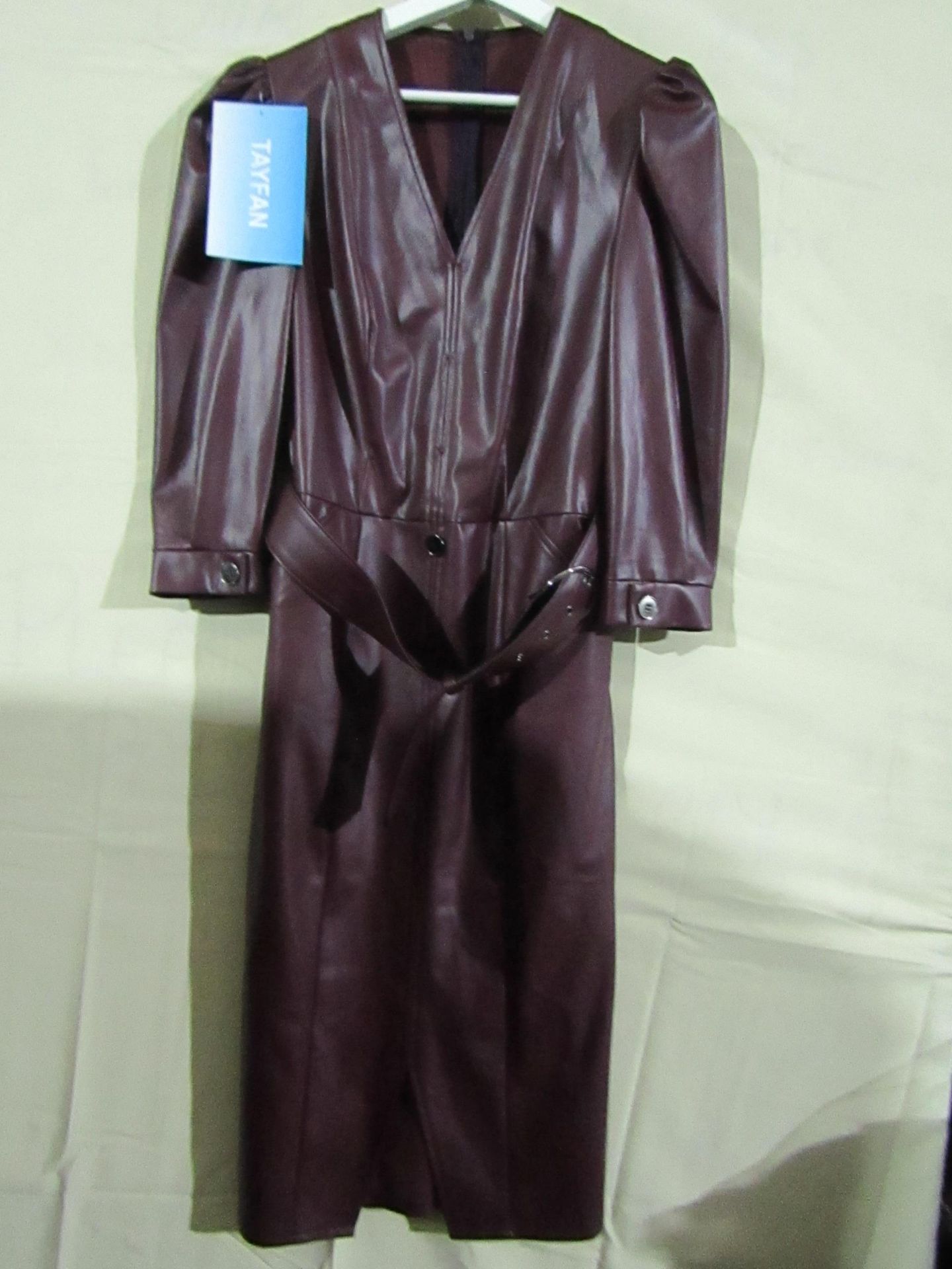 Tayfan Leather Look Dress Burgundy Size 12 Unworn Sample