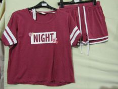 Ladies Jersey Varsity Pyjama Short Set Red/Marl Size 12-14 New & Packaged