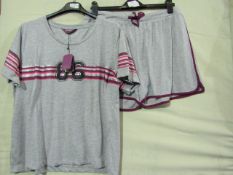 Foxbury Ladies Varsity Pyjama Short Set Grey/Pink/Black Size 16-18 New & Packaged