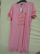 Foxbury Ladies Pink Varsity Short Sleeve Nightie Size 12-14 New & Packaged