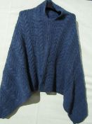 Knitted Mixed Fibre Poncho Air Force Blue One Size New & Packaged