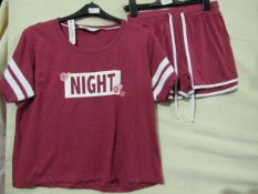 Ladies Jersey Varsity Pyjama Short Set Red/Marl Size 16-18 New & Packaged
