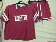 Ladies Jersey Varsity Pyjama Short Set Red/Marl Size 8-10 New & Packaged