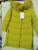 NO VAT!.Monte Cervino Collection Padded Winter Coat Mustard Colour ( Hooded ) Size EU L New With