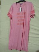 Foxbury Ladies Pink Varsity Short Sleeve Nightie Size 12-14 New & Packaged