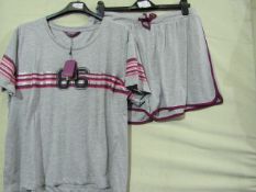 Foxbury Ladies Varsity Pyjama Short Set Grey/Pink/Black Size 20-22 New & Packaged