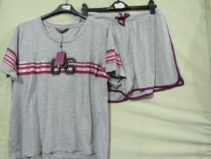Foxbury Ladies Varsity Pyjama Short Set Grey/Pink/Black Size 16-18 New & Packaged