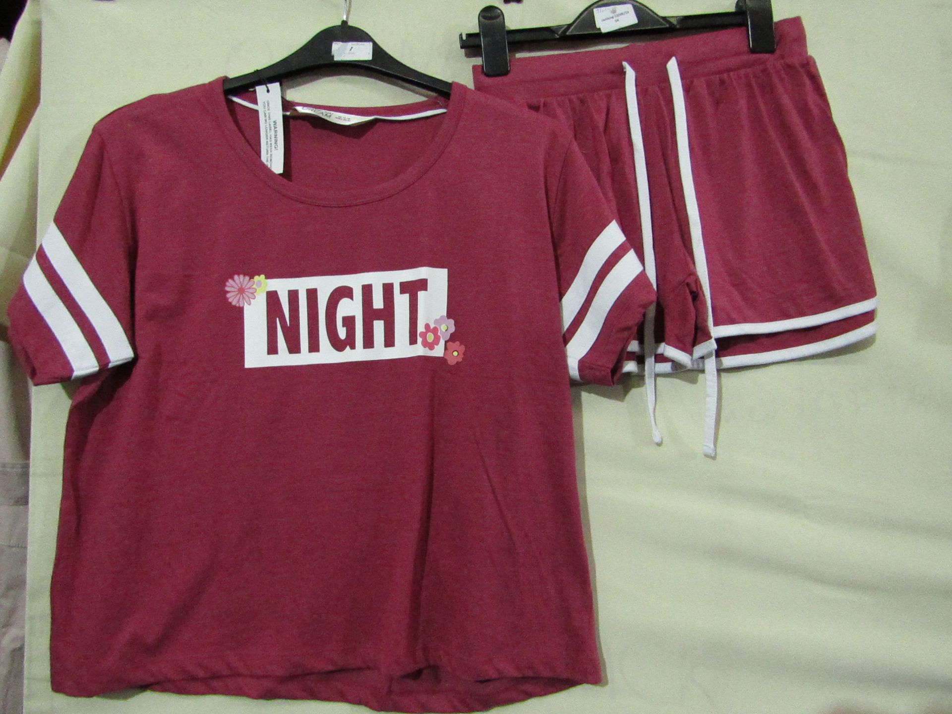 Ladies Jersey Varsity Pyjama Short Set Red/Marl Size 12-14 New & Packaged