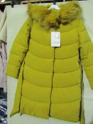 NO VAT!.Monte Cervino Collection Padded Winter Coat Mustard Colour ( Hooded ) Size EU L New With