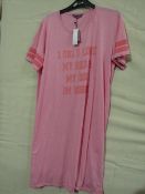 Foxbury Ladies Pink Varsity Short Sleeve Nightie Size 12-14 New & Packaged