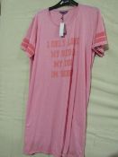Foxbury Ladies Pink Varsity Short Sleeve Nightie Size 12-14 New & Packaged