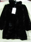 Monte Cervino Faux Fur Jacket Black Size L New With Tags ( Please Note This Is A EU Size And Will Be