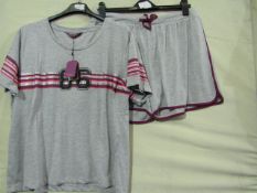 Foxbury Ladies Varsity Pyjama Short Set Grey/Pink/Black Size 16-18 New & Packaged