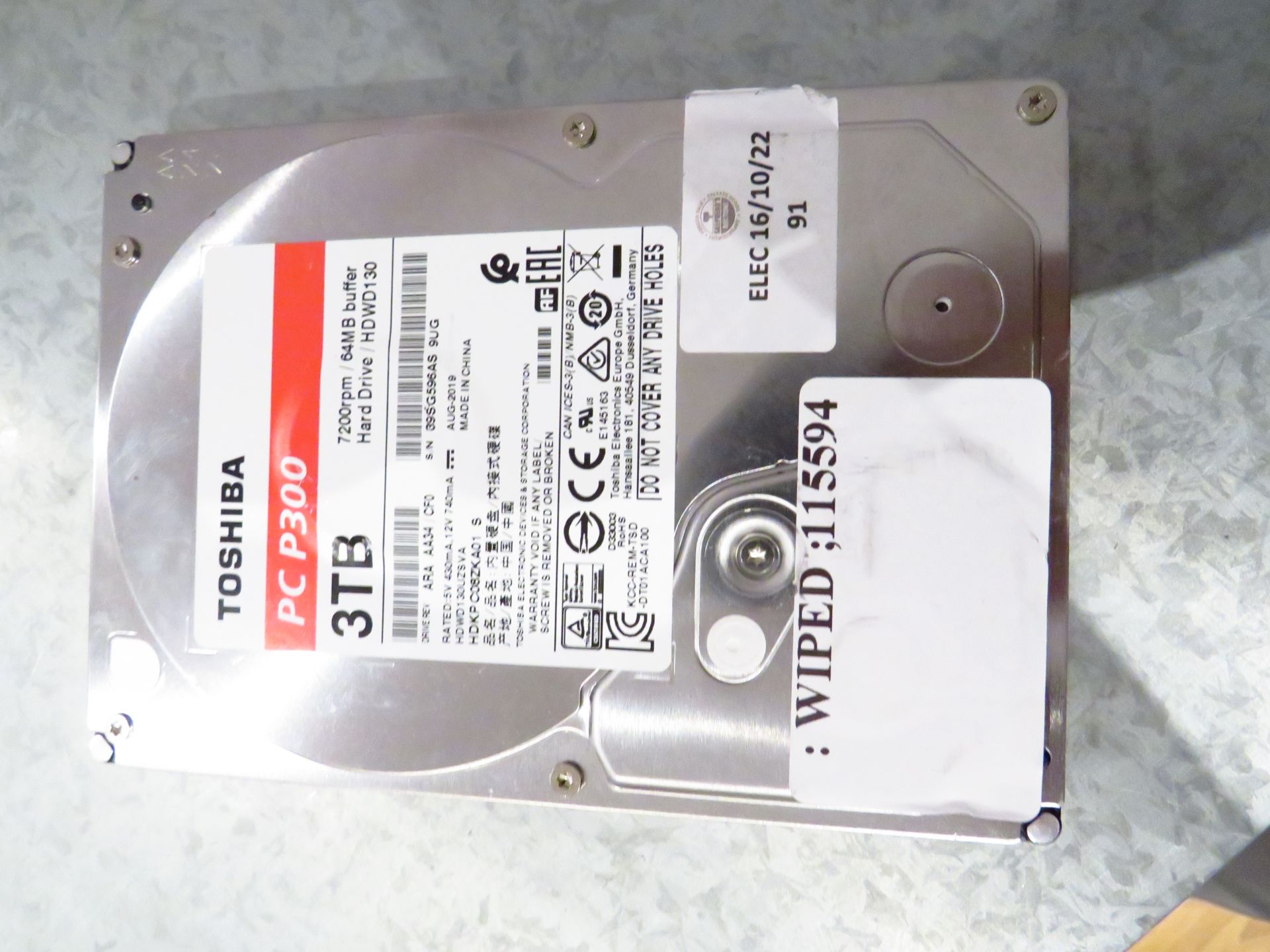 Toshiba PC P300 3TB hard drive, unchecked but has been professionally wiped