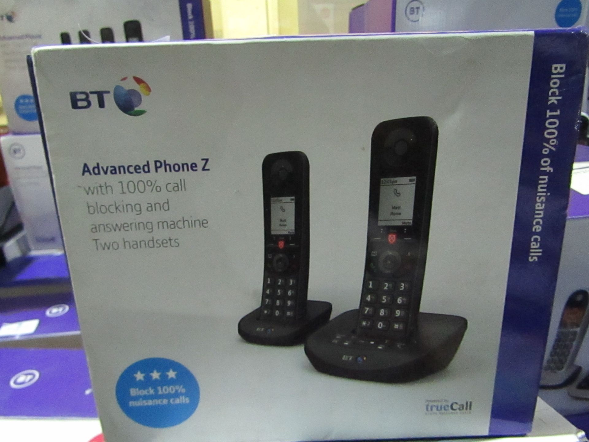 BT Advanced phone Z set of 2 call blocking and answering machine handsets, untested and boxed.