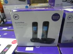 BT Essential Two Handsets with easy call blocking and Answering Machine untested and boxed.