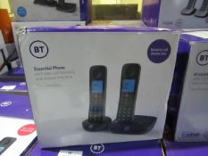 BT Essential Two Handsets with easy call blocking and Answering Machine untested and boxed.