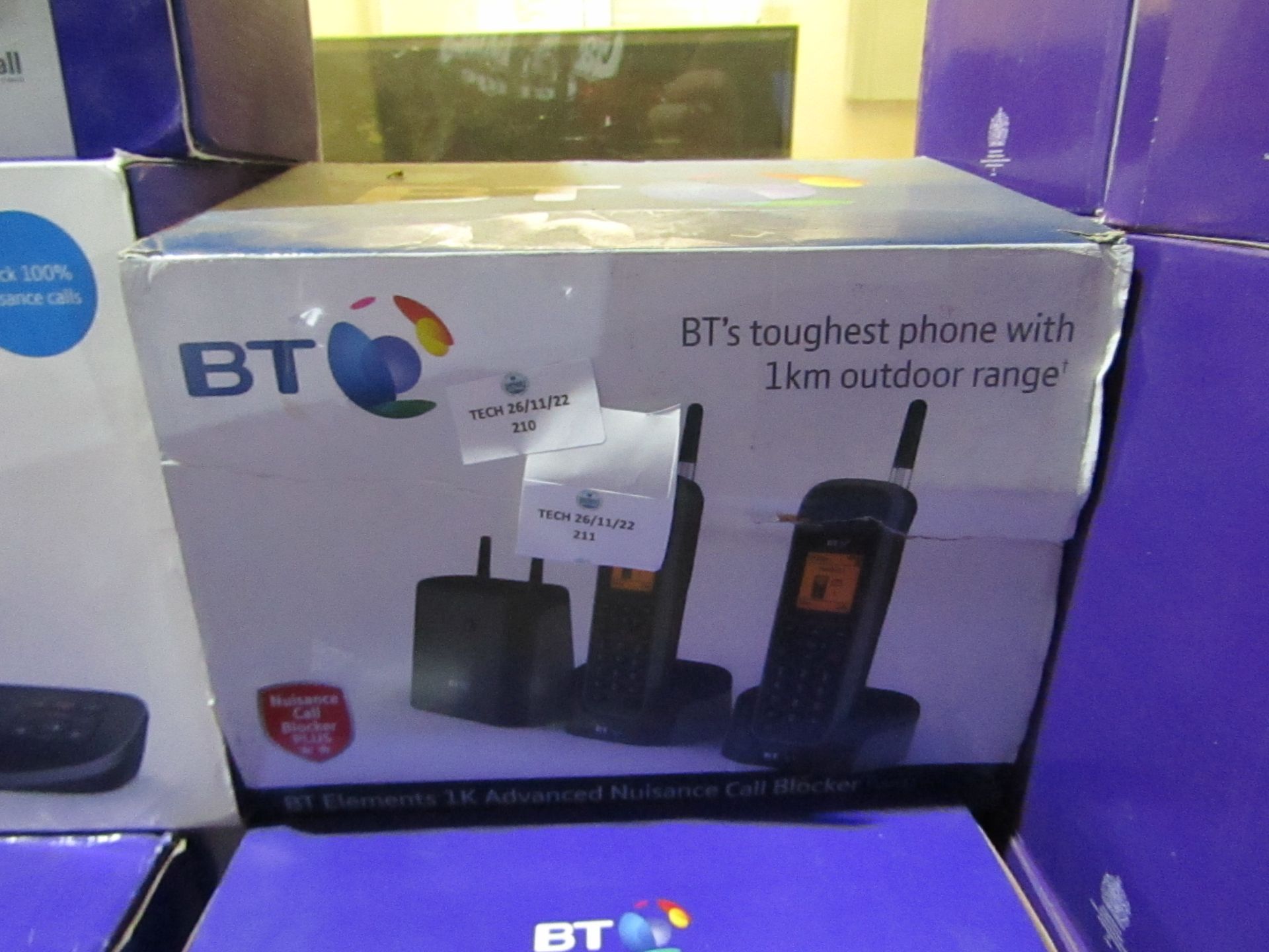 Bt Elements 1K advanced call blocker set of 2 phones with a 1Km range, uncehcked and boxed