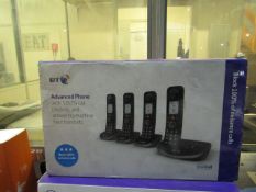 A Set of 4 BT Advanced Cordless Phones with call blocking, boxed and unchecked