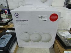 BT Mini Whole Home Wifi 3 disc set, dual band AC1200, the disc power on but we havent tested them