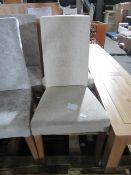 Oak Furnitureland Scroll Back Chair in Plain Beige Fabric with Solid Oak Legs (Pair) RRP ¶œ140.00