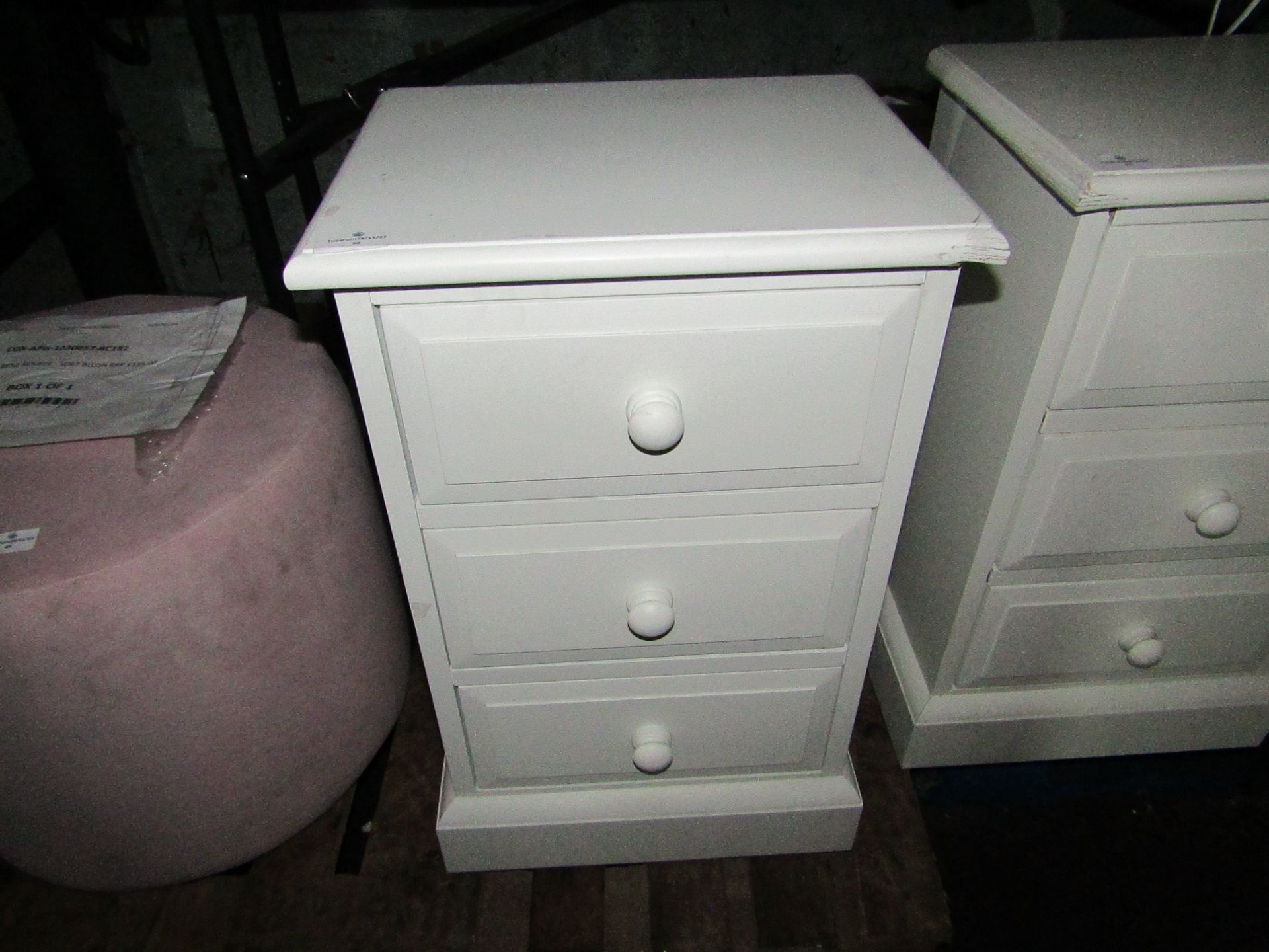 Cotswold Company Burford Ivory 3 Drawer Bedside RRP Â£125.00, needs repairs and refurbing