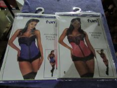8x Fun Shack - Purple Ann-Marie Basque - Size 6-8 - Unchecked & Packaged. 12x Fun Shack - Pink Ann-