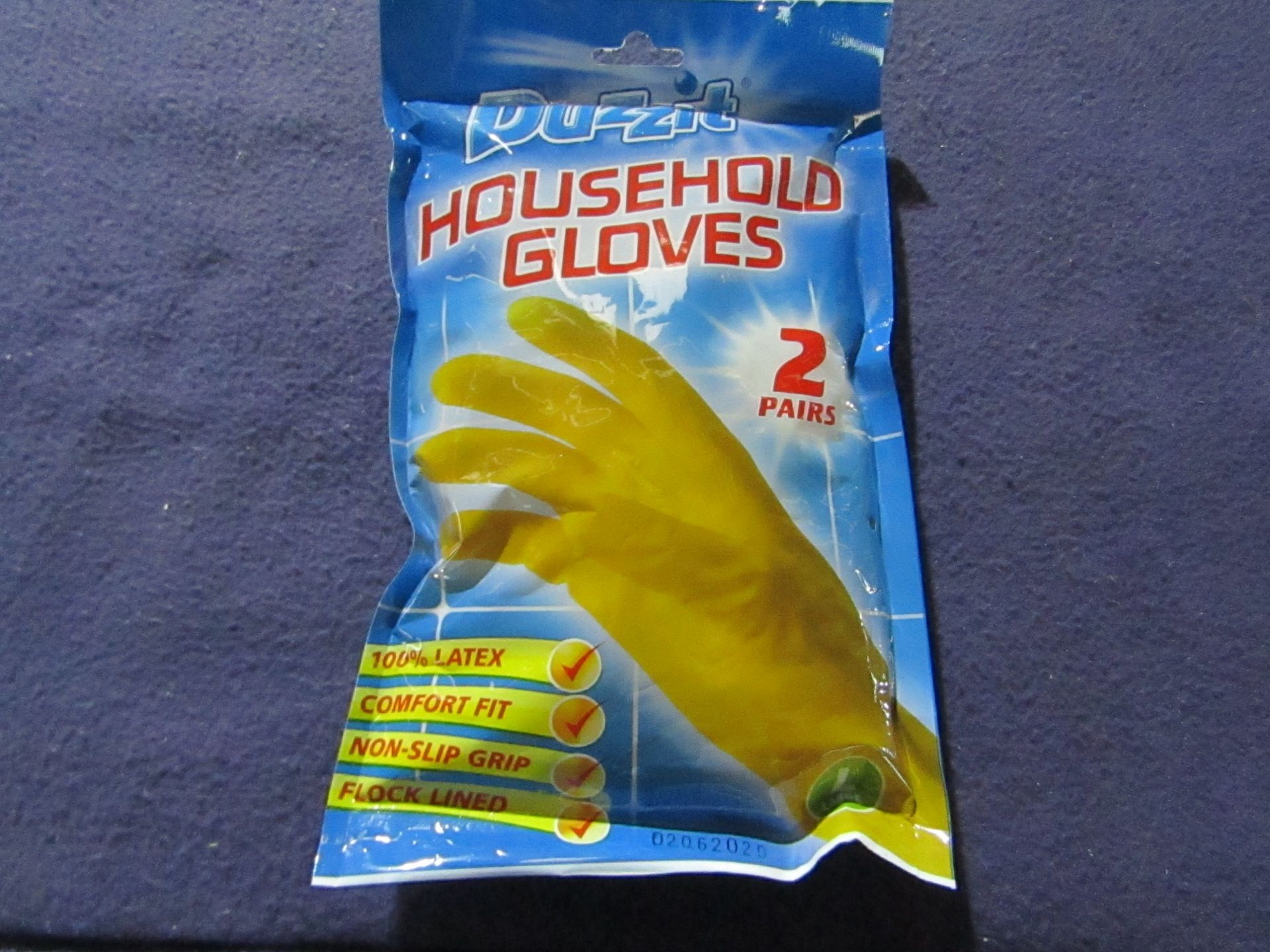 2x Boxes Containing 12x Packs : Duzzit - HouseHold Yellow Latex Gloves - Size Large ( 2 Pairs Of