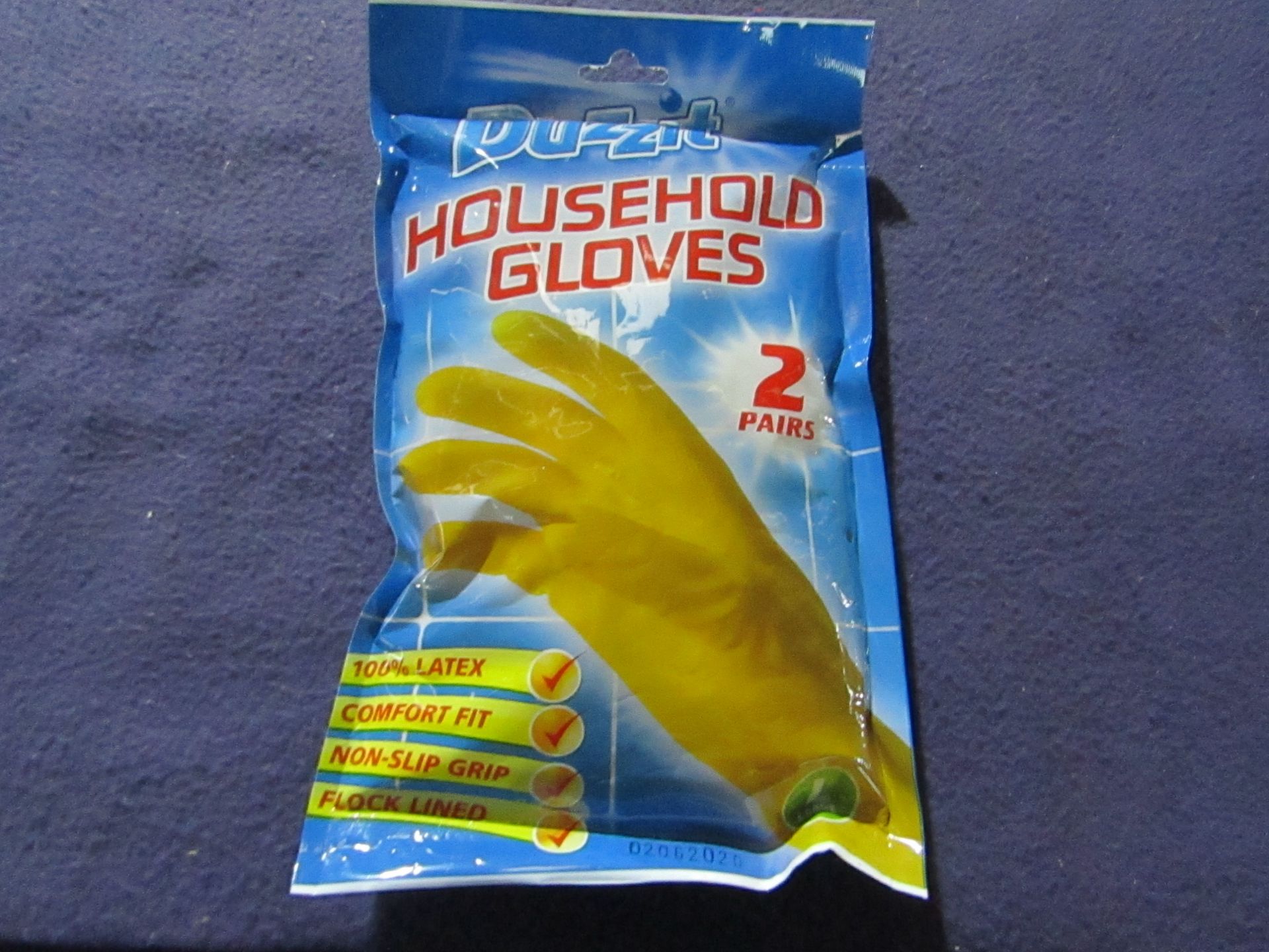 2x Boxes Containing 12x Packs : Duzzit - HouseHold Yellow Latex Gloves - Size Large ( 2 Pairs Of