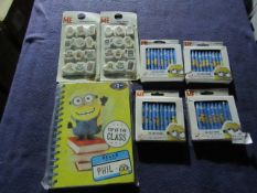 Dispicable Me Set : 1x Notepad 4x 24-Piece Crayon Sets 2x 12-Piece Erasers - All Unused & Packaged.