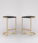 Swoon Carmine Pair of Kitchen Stools in Black Mango Wood & Brass RRP £249.00