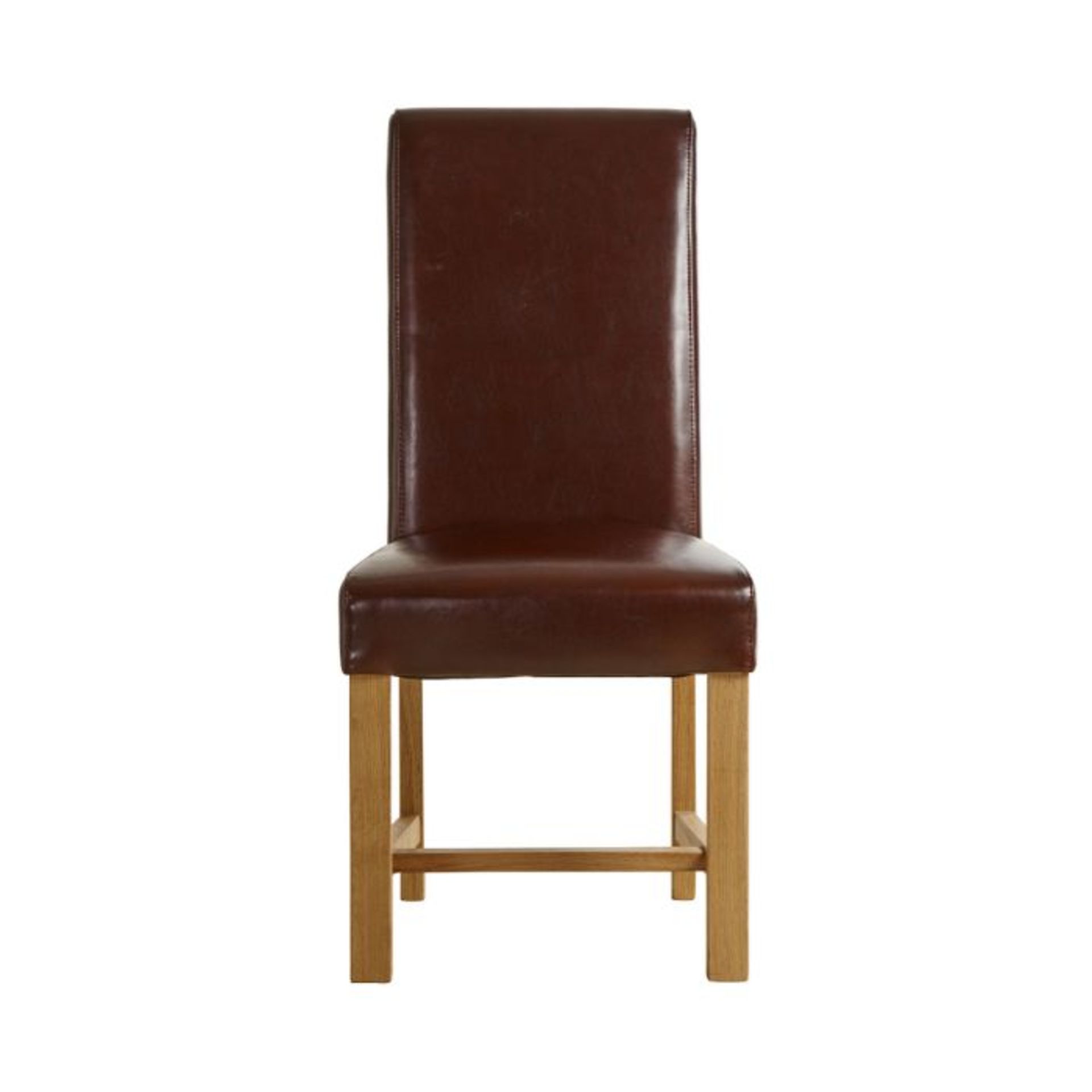 Oak Furnitureland Pair of Braced Scroll Back Chair in Brown Bicast Leather with Solid Oak Legs RRP £ - Image 2 of 4