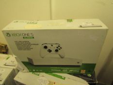 Xbox ONE S 1TB All digital console, powers on and goes through to a screen which says time to