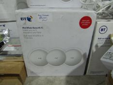 BT Mini Whole Home Wifi 3 disc set, dual band AC1200, the disc power on but we havent tested them