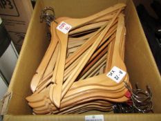 1x Box Containing Approx 40x Wooden Hangers - Used Condition.